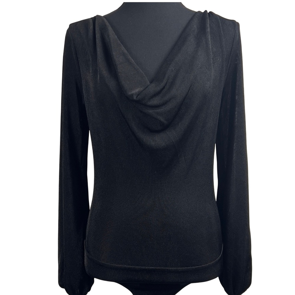 Band Of The Free Aggie‎ Black Cowl Neck Bodysuit Size XS Long Sleeve Knit Retro